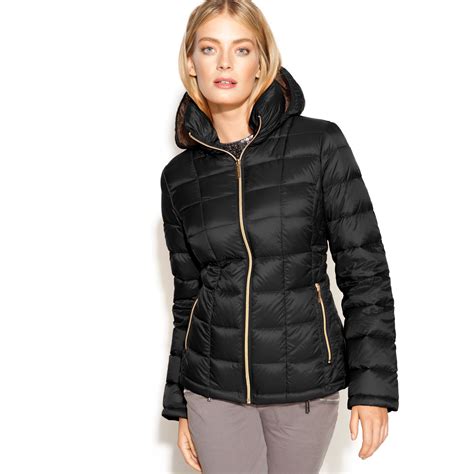 michael kors quilted hooded leather jacket|Michael Kors lightweight puffer jacket.